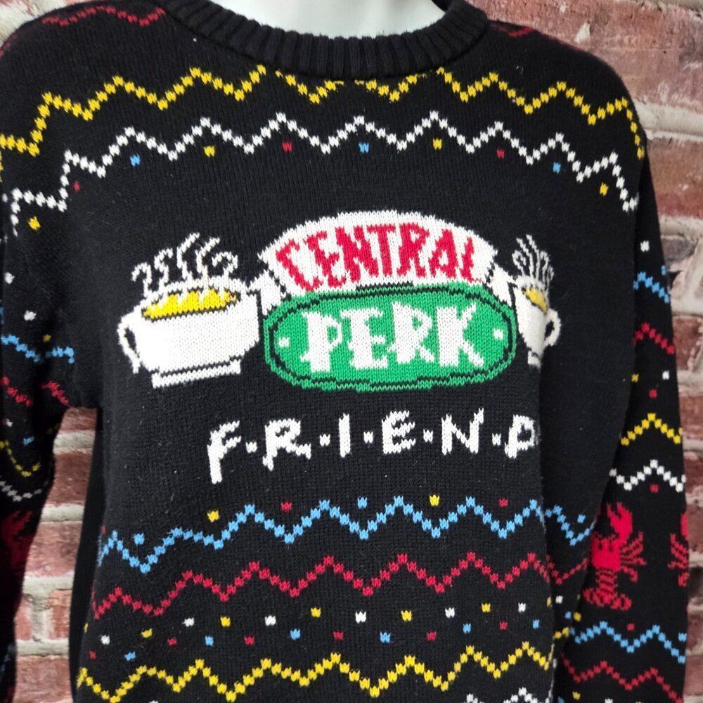 Friends Central Perk Sweater M | Vintage Black Pullover Ugly Knit 90s Sitcom - Picture 3 of 6